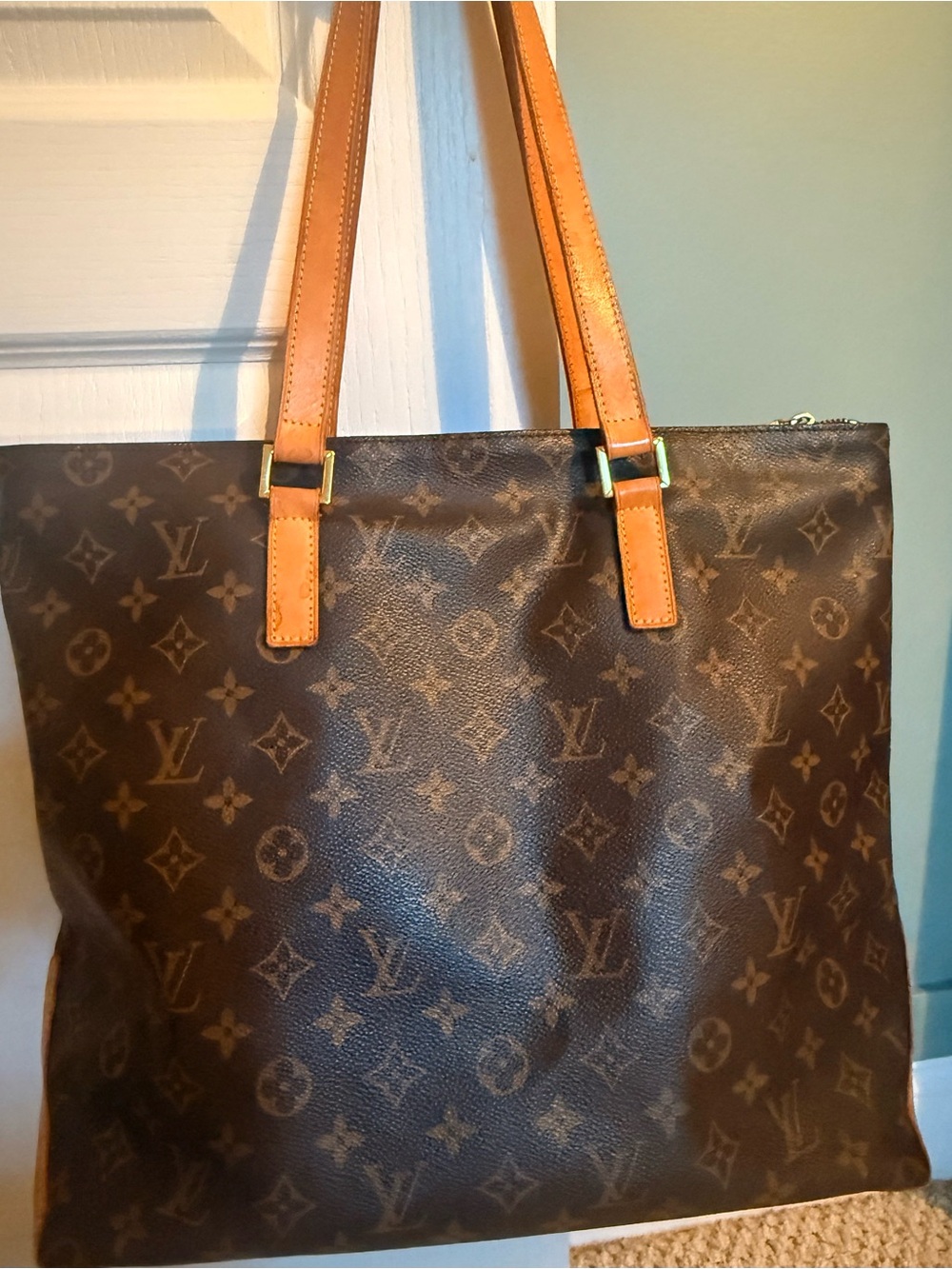Louis Vuitton Monogram Canvas Tote with Tan Leather Straps